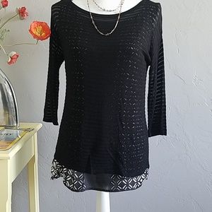 WHBM Semi sheer Black top with underlay